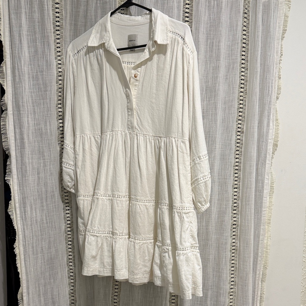 The Bettina Tiered Mini Shirt Dress by Maeve: Linen Edition